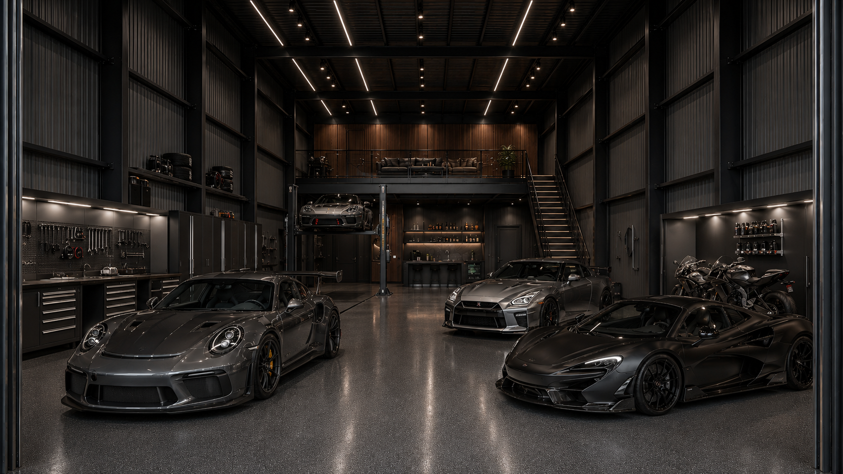 Motorsport Workshop, a conceptual 24 × 60 private luxury motor and marine suite